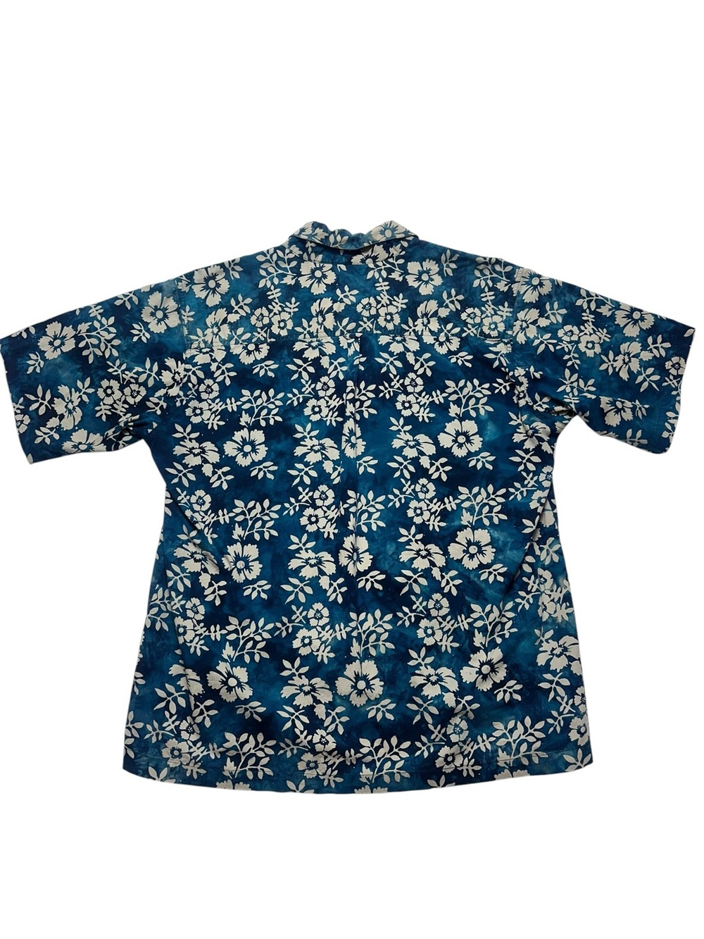 White Sierra Hawaiian Floral Camp Shirt Blue 100% Cotton Resort Men’s Large